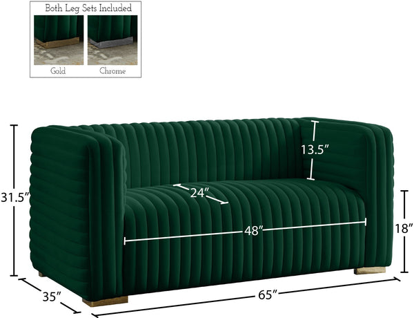 Ravish Velvet / Engineered Wood / Metal / Foam Contemporary Green Velvet Loveseat - 65" W x 35" D x 31.5" H