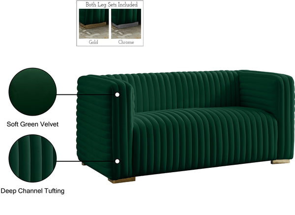 Ravish Velvet / Engineered Wood / Metal / Foam Contemporary Green Velvet Loveseat - 65" W x 35" D x 31.5" H