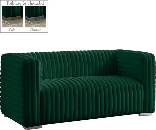 Ravish Velvet / Engineered Wood / Metal / Foam Contemporary Green Velvet Loveseat - 65" W x 35" D x 31.5" H