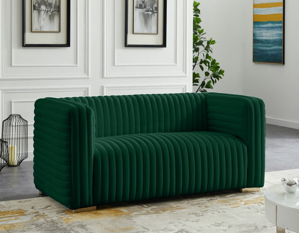 Ravish Velvet / Engineered Wood / Metal / Foam Contemporary Green Velvet Loveseat - 65" W x 35" D x 31.5" H