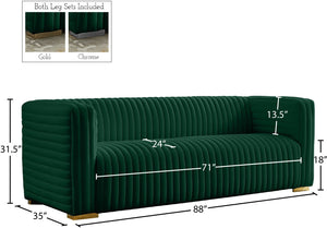 Ravish Velvet / Engineered Wood / Metal / Foam Contemporary Green Velvet Sofa - 88" W x 35" D x 31.5" H