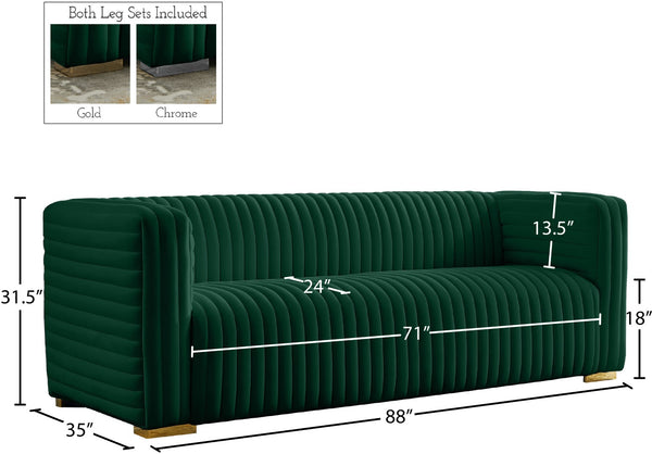 Ravish Velvet / Engineered Wood / Metal / Foam Contemporary Green Velvet Sofa - 88" W x 35" D x 31.5" H