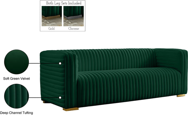 Ravish Velvet / Engineered Wood / Metal / Foam Contemporary Green Velvet Sofa - 88" W x 35" D x 31.5" H