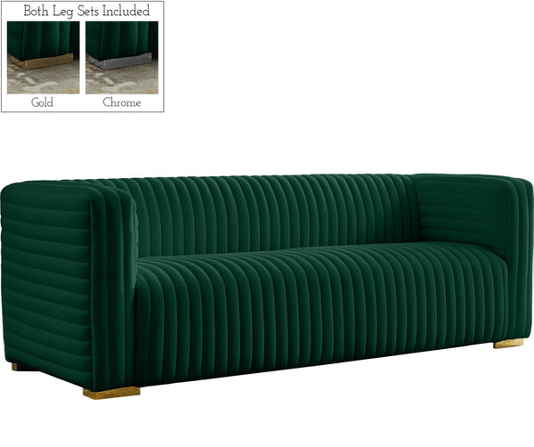 Ravish Velvet / Engineered Wood / Metal / Foam Contemporary Green Velvet Sofa - 88" W x 35" D x 31.5" H