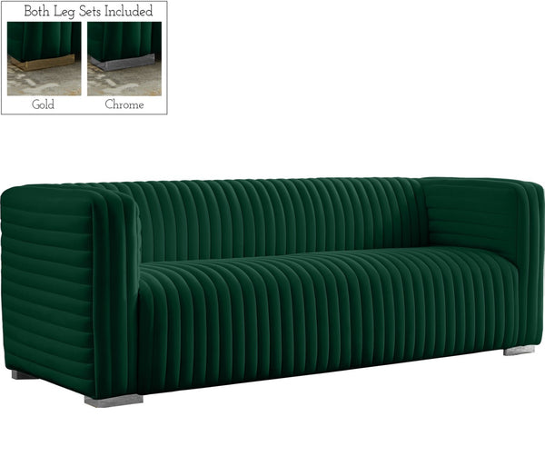 Ravish Velvet / Engineered Wood / Metal / Foam Contemporary Green Velvet Sofa - 88" W x 35" D x 31.5" H