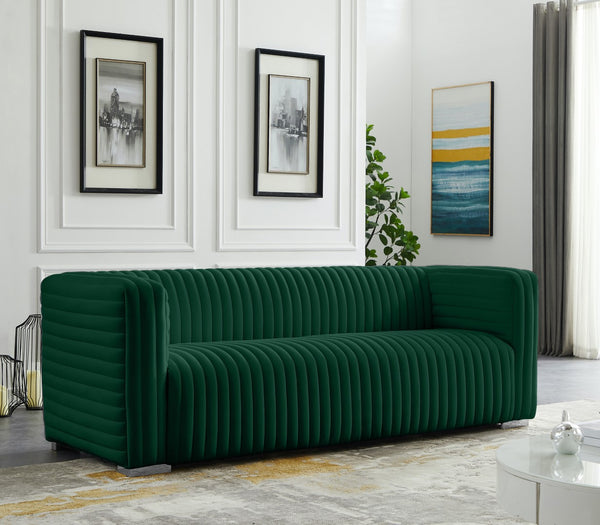 Ravish Velvet / Engineered Wood / Metal / Foam Contemporary Green Velvet Sofa - 88" W x 35" D x 31.5" H