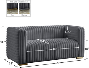 Ravish Velvet / Engineered Wood / Metal / Foam Contemporary Grey Velvet Loveseat - 65" W x 35" D x 31.5" H