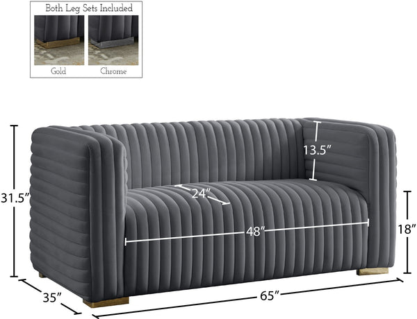 Ravish Velvet / Engineered Wood / Metal / Foam Contemporary Grey Velvet Loveseat - 65" W x 35" D x 31.5" H