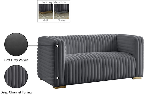 Ravish Velvet / Engineered Wood / Metal / Foam Contemporary Grey Velvet Loveseat - 65" W x 35" D x 31.5" H