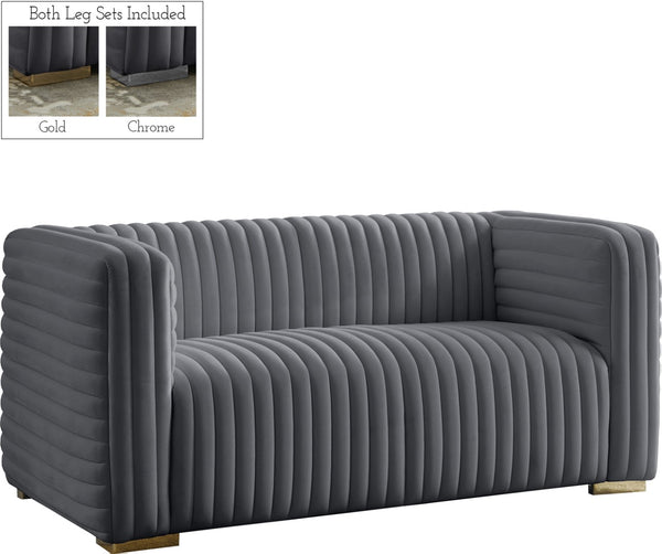 Ravish Velvet / Engineered Wood / Metal / Foam Contemporary Grey Velvet Loveseat - 65" W x 35" D x 31.5" H