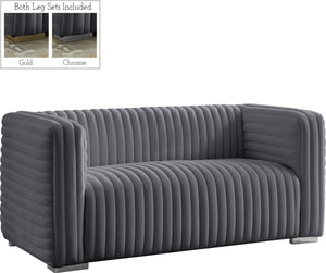 Ravish Velvet / Engineered Wood / Metal / Foam Contemporary Grey Velvet Loveseat - 65" W x 35" D x 31.5" H