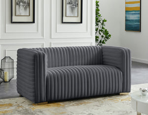 Ravish Velvet / Engineered Wood / Metal / Foam Contemporary Grey Velvet Loveseat - 65" W x 35" D x 31.5" H