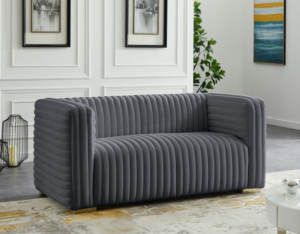 Ravish Velvet / Engineered Wood / Metal / Foam Contemporary Grey Velvet Loveseat - 65" W x 35" D x 31.5" H