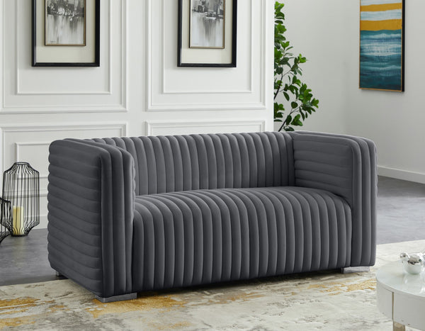Ravish Velvet / Engineered Wood / Metal / Foam Contemporary Grey Velvet Loveseat - 65" W x 35" D x 31.5" H
