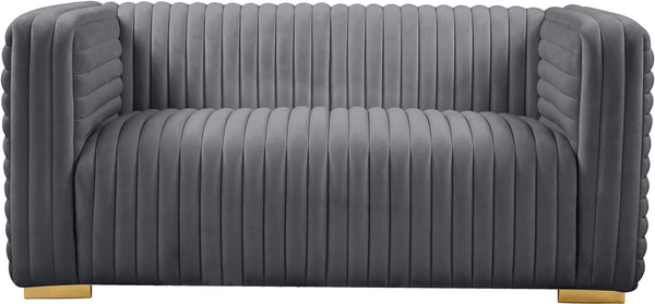 Ravish Velvet / Engineered Wood / Metal / Foam Contemporary Grey Velvet Loveseat - 65" W x 35" D x 31.5" H