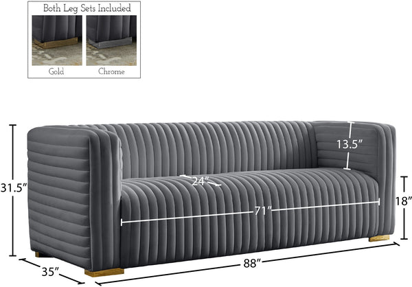 Ravish Velvet / Engineered Wood / Metal / Foam Contemporary Grey Velvet Sofa - 88" W x 35" D x 31.5" H