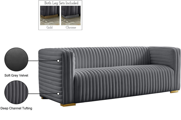 Ravish Velvet / Engineered Wood / Metal / Foam Contemporary Grey Velvet Sofa - 88" W x 35" D x 31.5" H