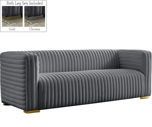 Ravish Velvet / Engineered Wood / Metal / Foam Contemporary Grey Velvet Sofa - 88" W x 35" D x 31.5" H