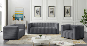 Ravish Velvet / Engineered Wood / Metal / Foam Contemporary Grey Velvet Sofa - 88" W x 35" D x 31.5" H