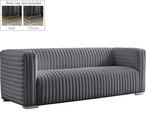 Ravish Velvet / Engineered Wood / Metal / Foam Contemporary Grey Velvet Sofa - 88" W x 35" D x 31.5" H