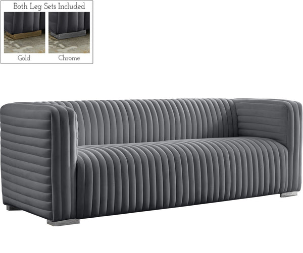 Ravish Velvet / Engineered Wood / Metal / Foam Contemporary Grey Velvet Sofa - 88" W x 35" D x 31.5" H