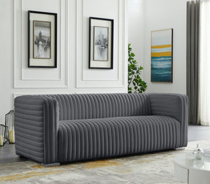 Ravish Velvet / Engineered Wood / Metal / Foam Contemporary Grey Velvet Sofa - 88" W x 35" D x 31.5" H