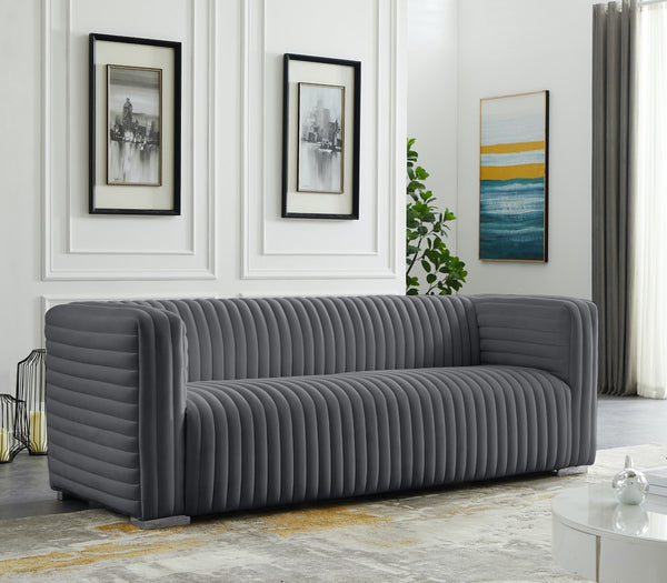 Ravish Velvet / Engineered Wood / Metal / Foam Contemporary Grey Velvet Sofa - 88" W x 35" D x 31.5" H