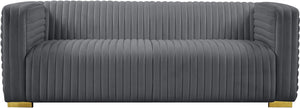 Ravish Velvet / Engineered Wood / Metal / Foam Contemporary Grey Velvet Sofa - 88" W x 35" D x 31.5" H