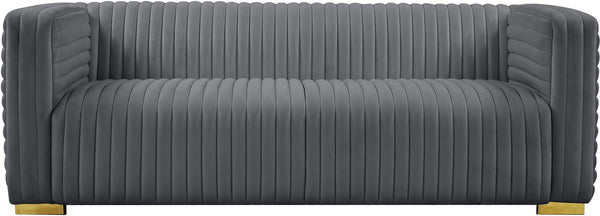 Ravish Velvet / Engineered Wood / Metal / Foam Contemporary Grey Velvet Sofa - 88" W x 35" D x 31.5" H