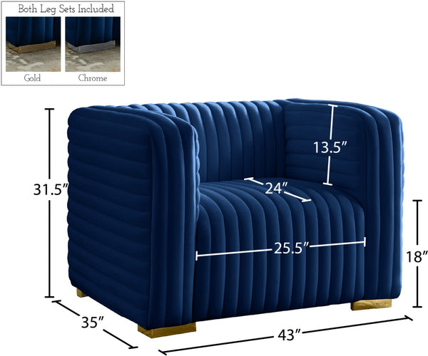 Ravish Velvet / Engineered Wood / Metal / Foam Contemporary Navy Velvet Chair - 43" W x 35" D x 31.5" H