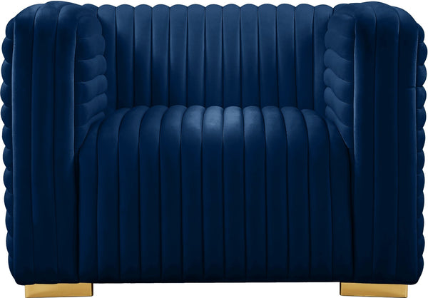 Ravish Velvet / Engineered Wood / Metal / Foam Contemporary Navy Velvet Chair - 43" W x 35" D x 31.5" H