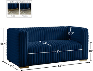 Ravish Velvet / Engineered Wood / Metal / Foam Contemporary Navy Velvet Loveseat - 65" W x 35" D x 31.5" H