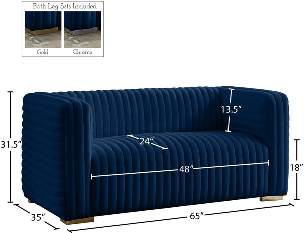 Ravish Velvet / Engineered Wood / Metal / Foam Contemporary Navy Velvet Loveseat - 65" W x 35" D x 31.5" H