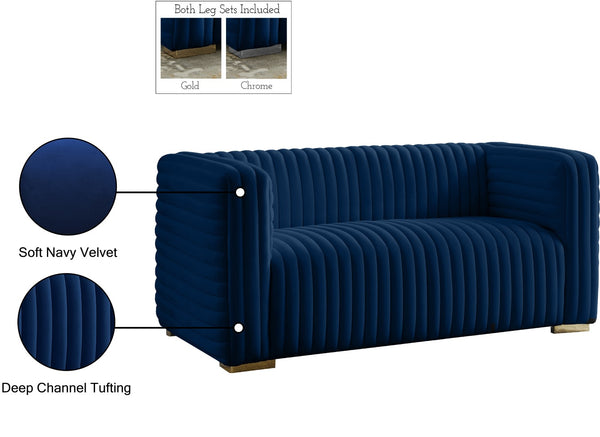 Ravish Velvet / Engineered Wood / Metal / Foam Contemporary Navy Velvet Loveseat - 65" W x 35" D x 31.5" H