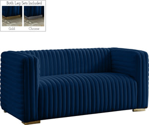 Ravish Velvet / Engineered Wood / Metal / Foam Contemporary Navy Velvet Loveseat - 65" W x 35" D x 31.5" H
