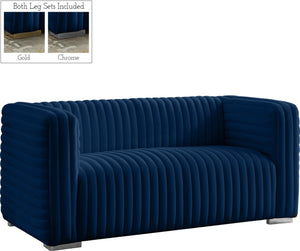 Ravish Velvet / Engineered Wood / Metal / Foam Contemporary Navy Velvet Loveseat - 65" W x 35" D x 31.5" H
