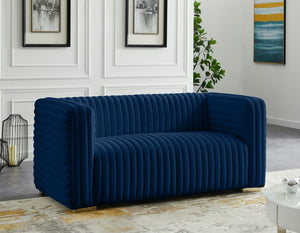 Ravish Velvet / Engineered Wood / Metal / Foam Contemporary Navy Velvet Loveseat - 65" W x 35" D x 31.5" H