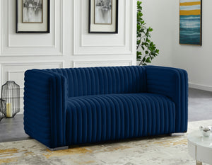 Ravish Velvet / Engineered Wood / Metal / Foam Contemporary Navy Velvet Loveseat - 65" W x 35" D x 31.5" H