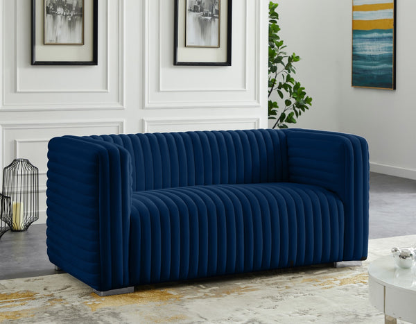 Ravish Velvet / Engineered Wood / Metal / Foam Contemporary Navy Velvet Loveseat - 65" W x 35" D x 31.5" H