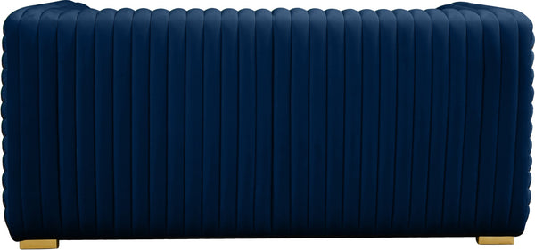 Ravish Velvet / Engineered Wood / Metal / Foam Contemporary Navy Velvet Loveseat - 65" W x 35" D x 31.5" H