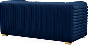 Ravish Velvet / Engineered Wood / Metal / Foam Contemporary Navy Velvet Loveseat - 65" W x 35" D x 31.5" H