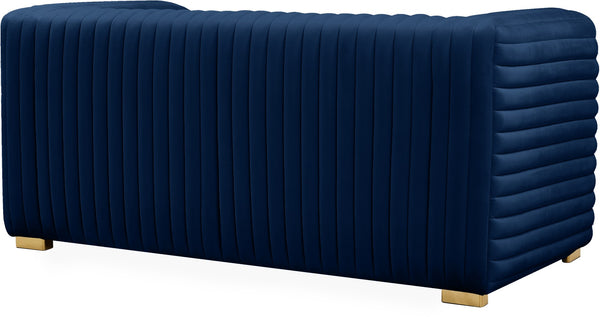 Ravish Velvet / Engineered Wood / Metal / Foam Contemporary Navy Velvet Loveseat - 65" W x 35" D x 31.5" H