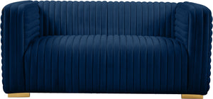 Ravish Velvet / Engineered Wood / Metal / Foam Contemporary Navy Velvet Loveseat - 65" W x 35" D x 31.5" H