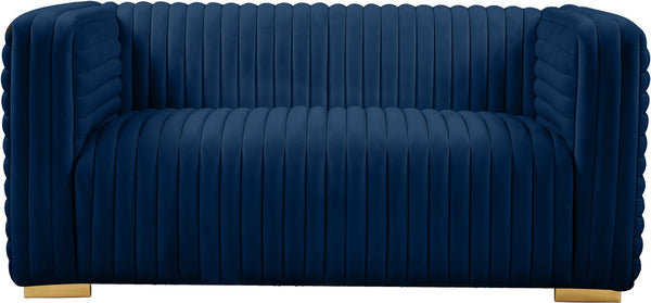 Ravish Velvet / Engineered Wood / Metal / Foam Contemporary Navy Velvet Loveseat - 65" W x 35" D x 31.5" H