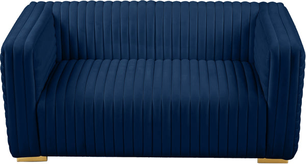 Ravish Velvet / Engineered Wood / Metal / Foam Contemporary Navy Velvet Loveseat - 65" W x 35" D x 31.5" H