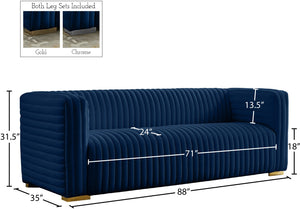 Ravish Velvet / Engineered Wood / Metal / Foam Contemporary Navy Velvet Sofa - 88" W x 35" D x 31.5" H