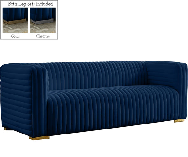 Ravish Velvet / Engineered Wood / Metal / Foam Contemporary Navy Velvet Sofa - 88" W x 35" D x 31.5" H