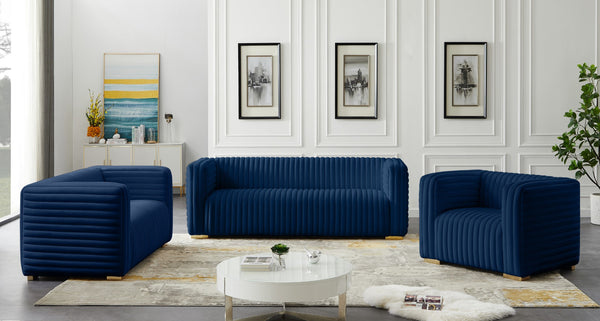 Ravish Velvet / Engineered Wood / Metal / Foam Contemporary Navy Velvet Sofa - 88" W x 35" D x 31.5" H