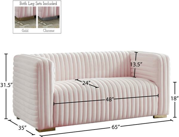Ravish Velvet / Engineered Wood / Metal / Foam Contemporary Pink Velvet Loveseat - 65" W x 35" D x 31.5" H