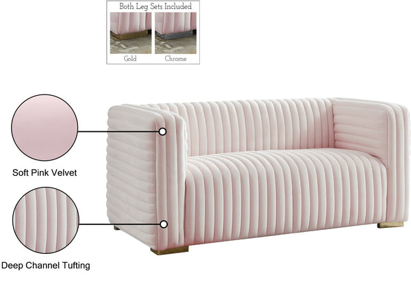 Ravish Velvet / Engineered Wood / Metal / Foam Contemporary Pink Velvet Loveseat - 65" W x 35" D x 31.5" H